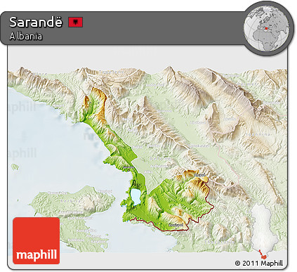 Physical 3D Map of Sarandë, lighten