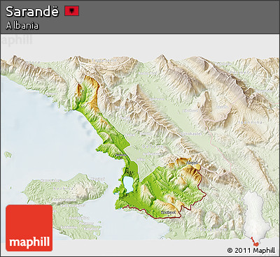 Physical 3D Map of Sarandë, lighten