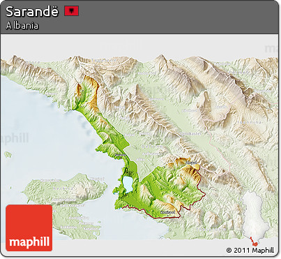 Physical 3D Map of Sarandë, lighten