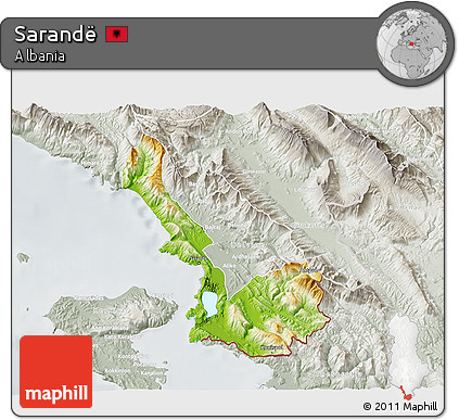 Physical 3D Map of Sarandë, lighten, semi-desaturated