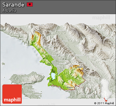 Physical 3D Map of Sarandë, lighten, semi-desaturated