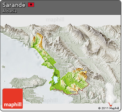 Physical 3D Map of Sarandë, lighten, semi-desaturated