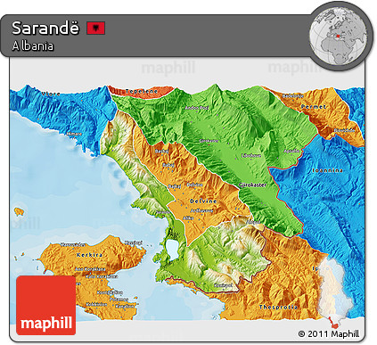 Physical 3D Map of Sarandë, political outside