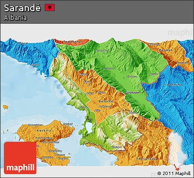 Physical 3D Map of Sarandë, political outside