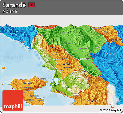 Physical 3D Map of Sarandë, political outside