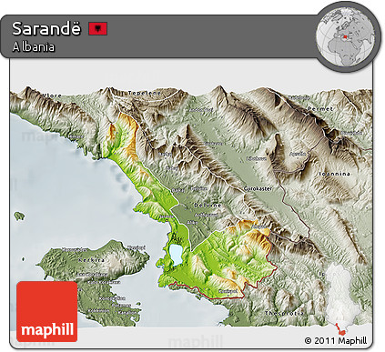 Physical 3D Map of Sarandë, semi-desaturated
