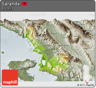 Physical 3D Map of Sarandë, semi-desaturated