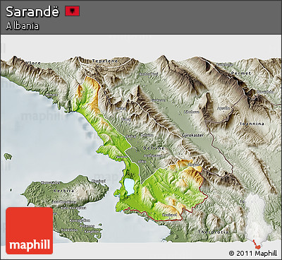 Physical 3D Map of Sarandë, semi-desaturated