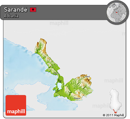 Physical 3D Map of Sarandë, single color outside