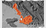 Political 3D Map of Sarandë, darken, desaturated