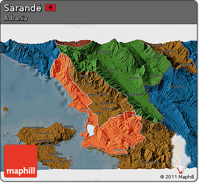 Political 3D Map of Sarandë, darken