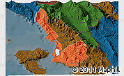 Political 3D Map of Sarandë, darken