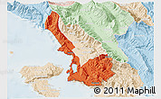 Political 3D Map of Sarandë, lighten