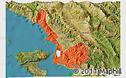 Political 3D Map of Sarandë, satellite outside