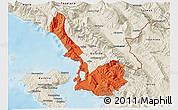 Political 3D Map of Sarandë, shaded relief outside