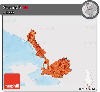 Political 3D Map of Sarandë, single color outside
