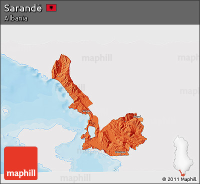 Political 3D Map of Sarandë, single color outside