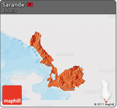 Political 3D Map of Sarandë, single color outside