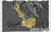 Satellite 3D Map of Sarandë, darken, desaturated