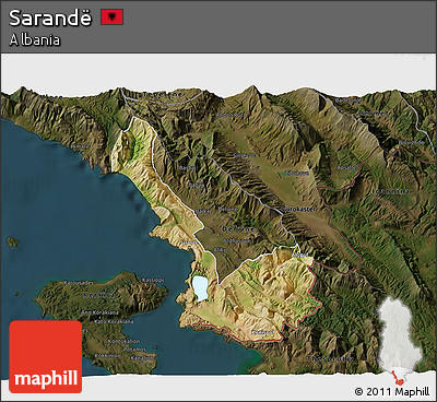 Satellite 3D Map of Sarandë, darken
