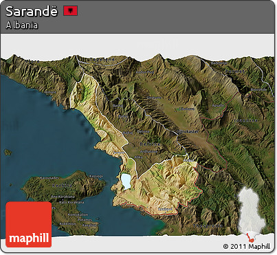 Satellite 3D Map of Sarandë, darken