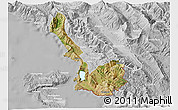 Satellite 3D Map of Sarandë, lighten, desaturated