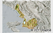 Satellite 3D Map of Sarandë, lighten, semi-desaturated