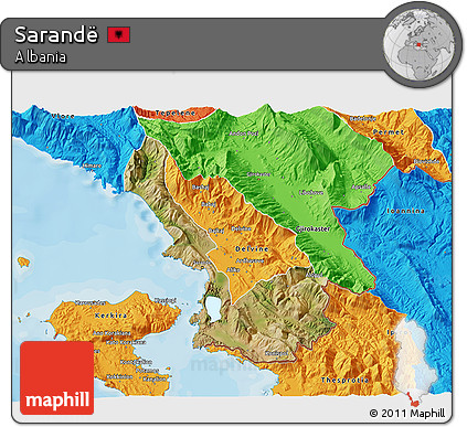 Satellite 3D Map of Sarandë, political outside