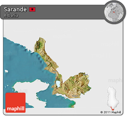 Satellite 3D Map of Sarandë, single color outside