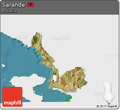 Satellite 3D Map of Sarandë, single color outside