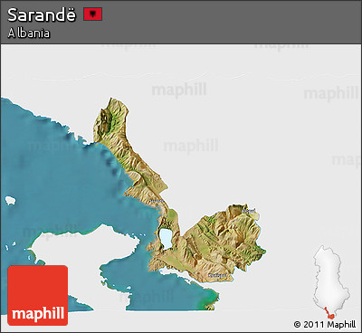 Satellite 3D Map of Sarandë, single color outside