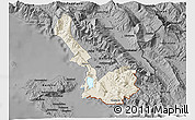 Shaded Relief 3D Map of Sarandë, darken, desaturated
