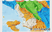 Shaded Relief 3D Map of Sarandë, political outside