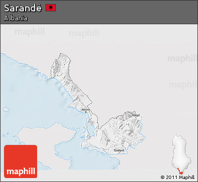 Silver Style 3D Map of Sarandë, single color outside
