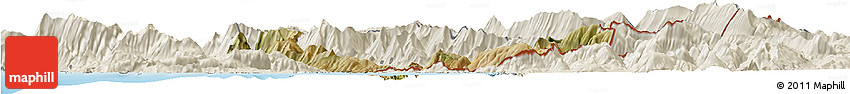 Satellite Horizon Map of Sarandë, shaded relief outside