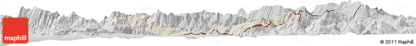 Shaded Relief Horizon Map of Sarandë, desaturated