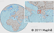 Gray Location Map of Sarandë, hill shading