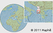 Savanna Style Location Map of Sarandë, highlighted country, hill shading