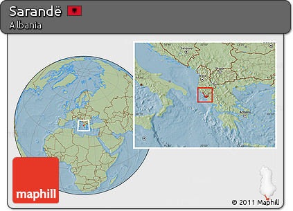 Savanna Style Location Map of Sarandë, hill shading