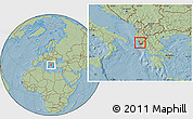 Savanna Style Location Map of Sarandë, hill shading