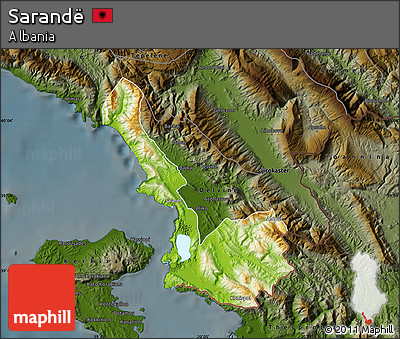 Physical Map of Sarandë, darken