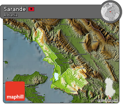 Physical Map of Sarandë, darken