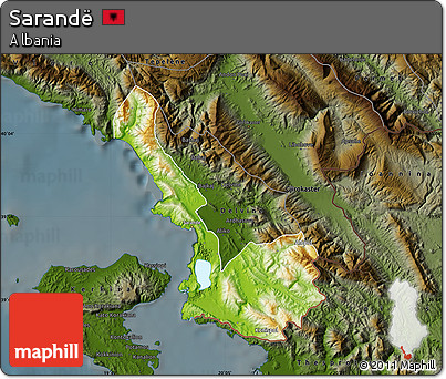 Physical Map of Sarandë, darken