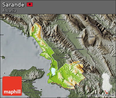 Physical Map of Sarandë, darken, semi-desaturated