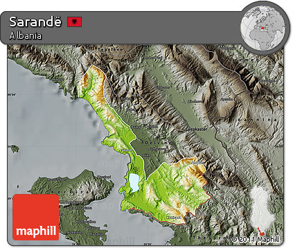 Physical Map of Sarandë, darken, semi-desaturated
