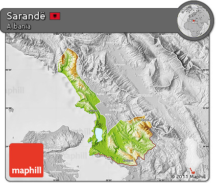 Physical Map of Sarandë, lighten, desaturated