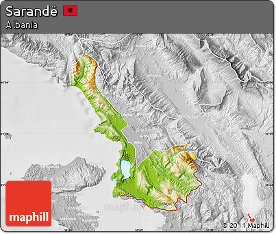 Physical Map of Sarandë, lighten, desaturated