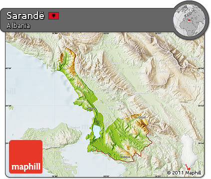 Physical Map of Sarandë, lighten