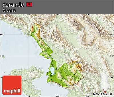 Physical Map of Sarandë, lighten
