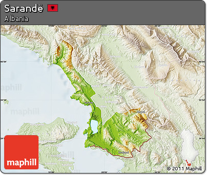 Physical Map of Sarandë, lighten